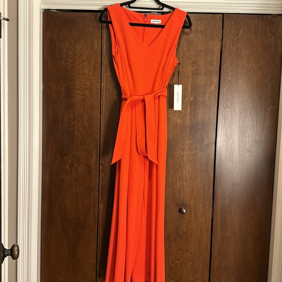 Calvin Klein Sleeveless Jumpsuit Size 8 Orange/Red poppy color - Picture 4 of 8